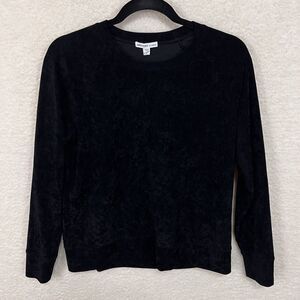 James Perse Crushed Velvet Top Women’s 1 (Small) Black Crew Neck Long Sleeve